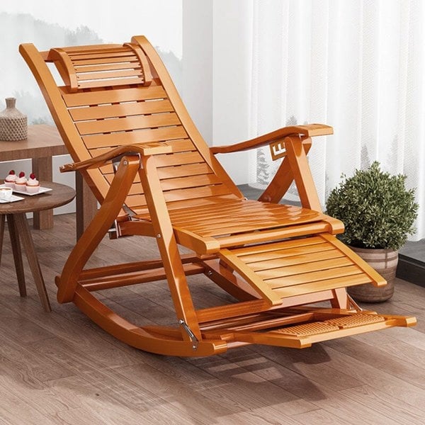 Bamboo Rocking Chair Foldable Recliner Sun Loungers Living and Home Brown