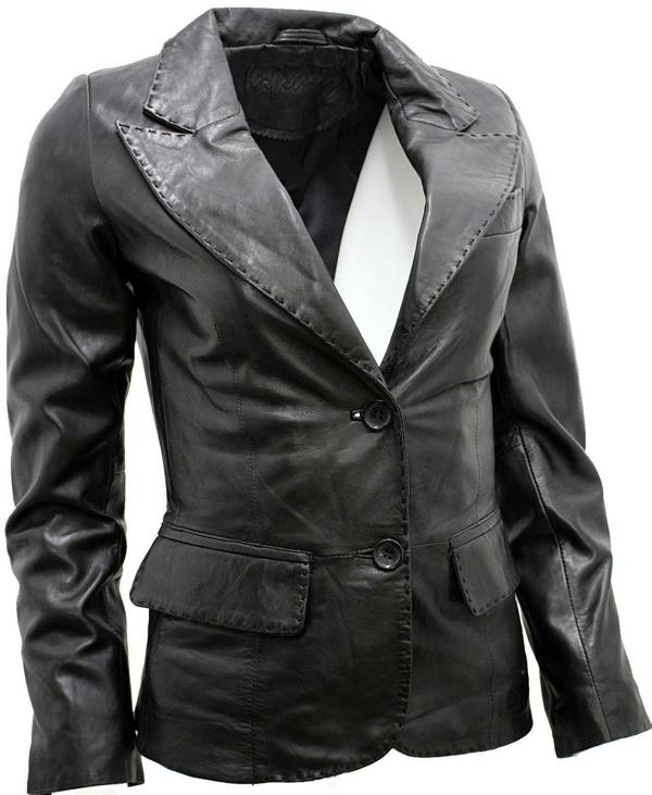 Womens 2 Button Leather Blazer Jacket-Newport - Upperclass Fashions 