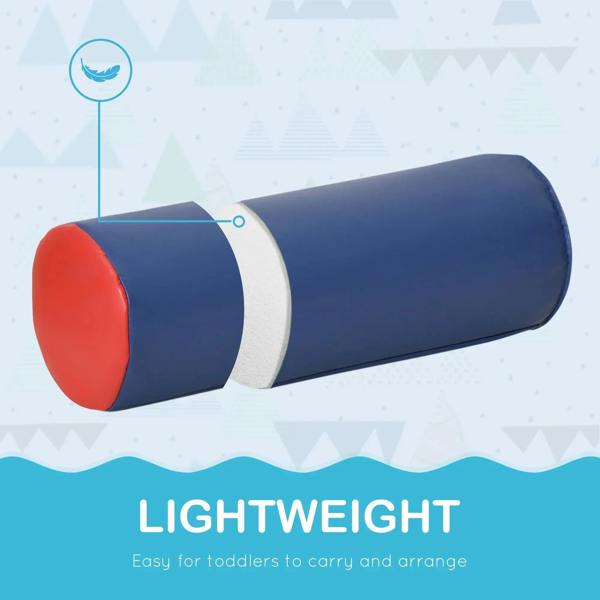 Foam tunnel with red end and dark blue body, lightweight curved climbing piece