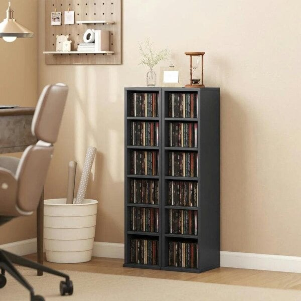 Bobobiy Set of 2 CD Media Display Shelf Unit Tower Rack with Adjustable Shelves, Black - Black