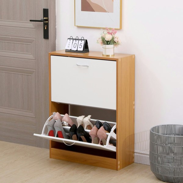 Rafaelo Mobilia 2 Drawer Shoe Storage Cabinet Pine White