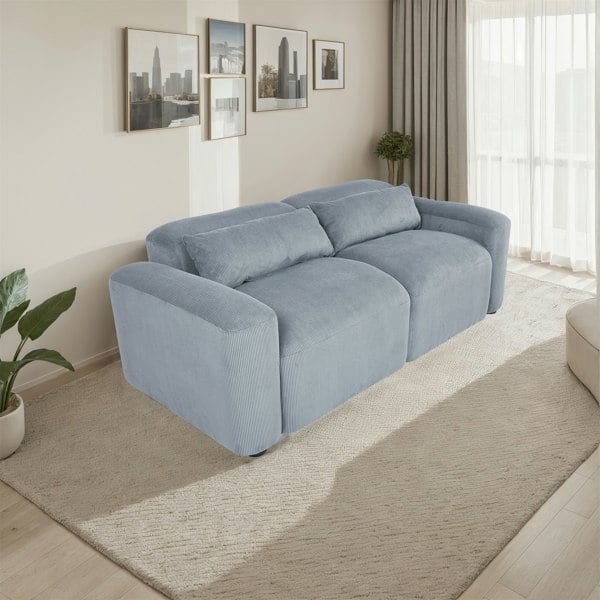 Furniture One Comfy Corduroy Couch with Spring Cushion, Solid Wood Legs, Pillows for Living Room Bedroom