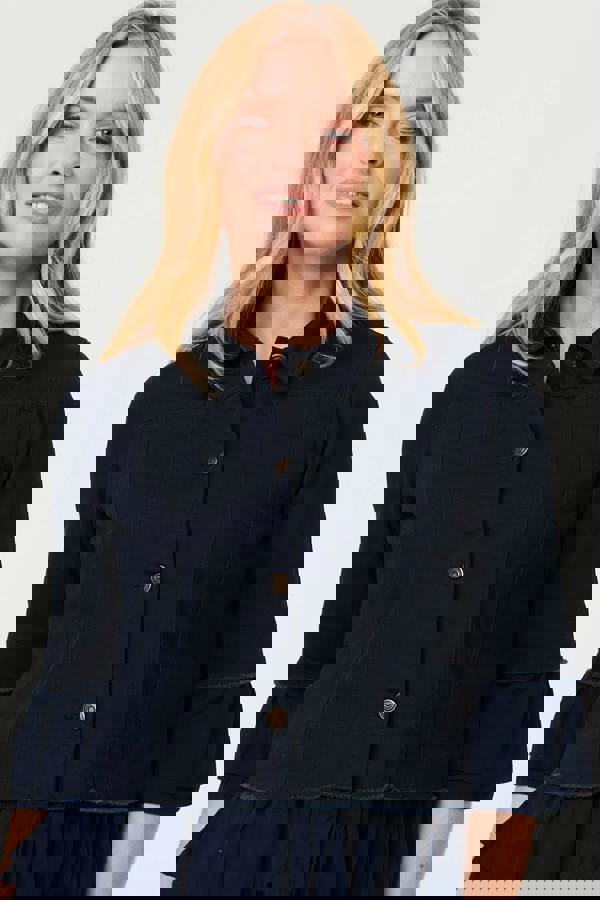 Navy | Frilled Hem 3/4 Flare Sleeve Shirt