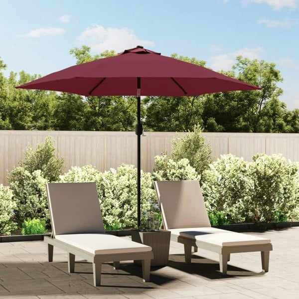 Berkfield Outdoor Parasol with LED Lights and Steel Pole 300 cm Bordeaux Red