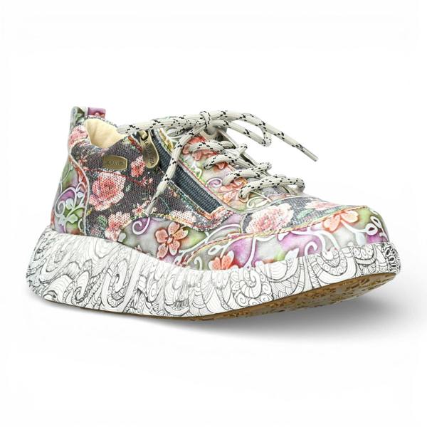 Laura Vita Women's Nikito 62 Grey Floral Leather Trainers Platform Sneaker Shoes