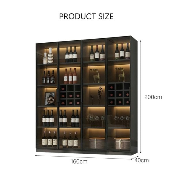 Hampshire I Wine Cabinet, Wine Storage With Glass Doors & Lights with slim shoe cabinet
