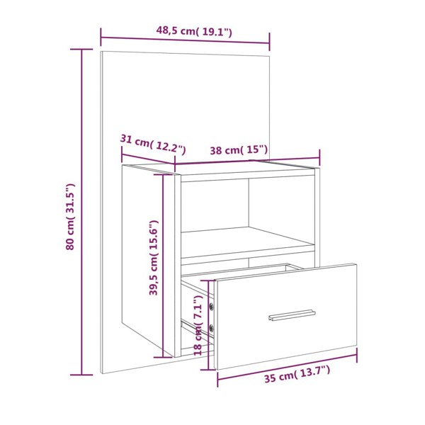 Berkfield Wall-mounted Bedside Cabinet Brown Oak