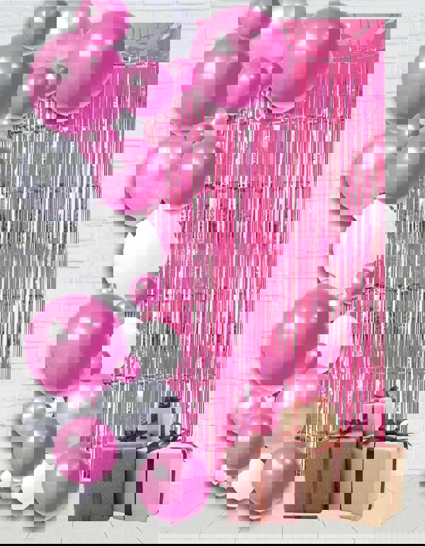 Cheetah Metallic Tinsel Curtain, 2M x 1M Pink