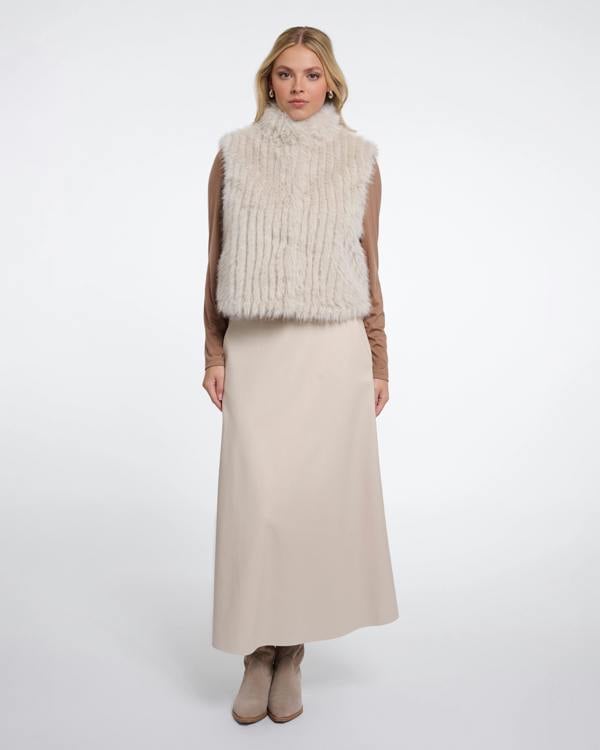 Rino & Pelle Dava Womens Faux Fur Waistcoat With Button Closure - Birch | CHO | Designer Womens Faux Fur Waistcoat