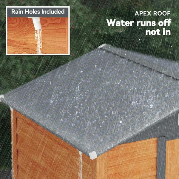 Sloped metal shed roof panel with water droplets on the surface