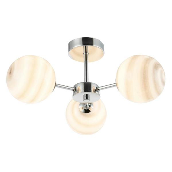 Designer Polished Chrome Ceiling Light with Grey Marble Glass Shades Image 3
