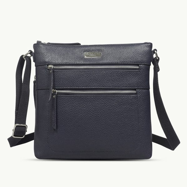 Assots London 'CORI' Navy Pebble Grain Real Leather Crossbody Bag
