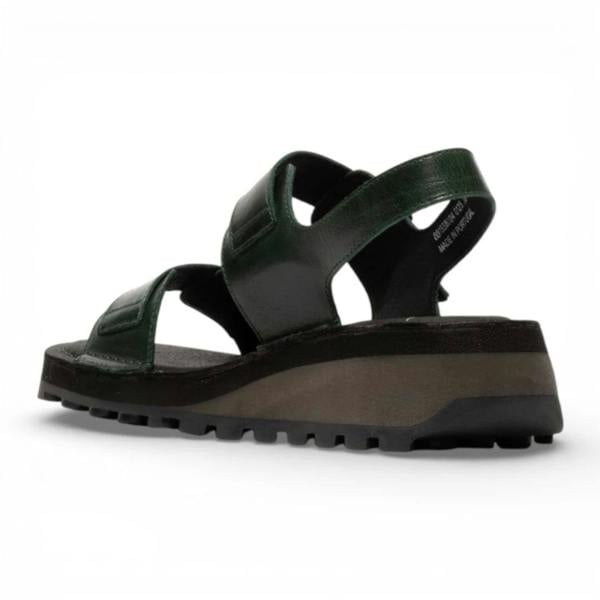 Fly London HEIF558FLY - Women’s Green Leather Wedge Buckle Sandals