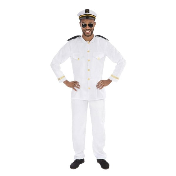 Bristol Novelty Mens Navy Officer Costume & Hat - White/Black/Gold