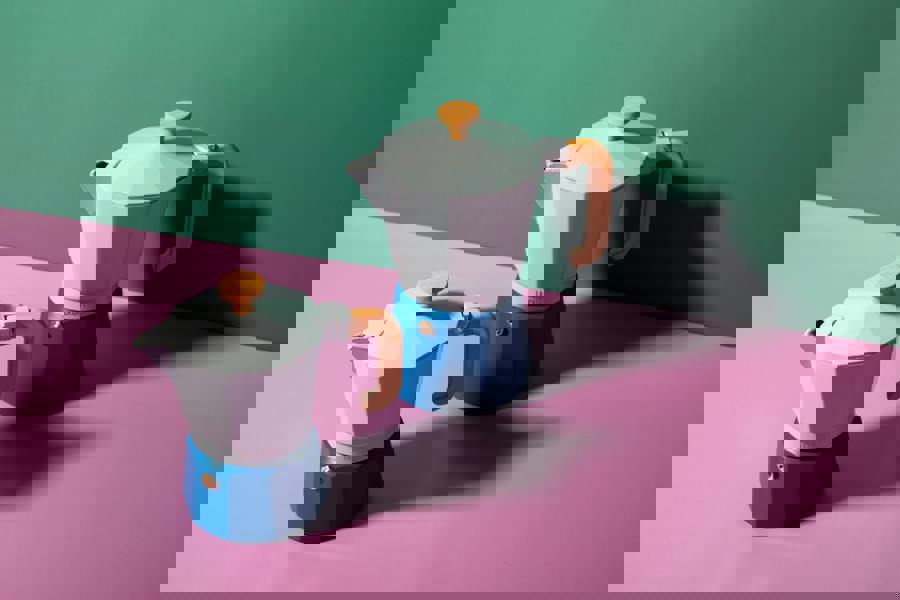 La Cafetière 'Venice' 6 Cup Espresso Maker, 2-Tone Sky Blue, Wooden Handle 290ml