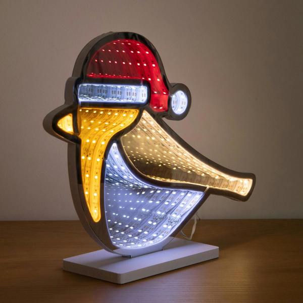 Samuel Alexander 32cm Light up Robin Christmas Infinity Mirror Decoration with LEDs
