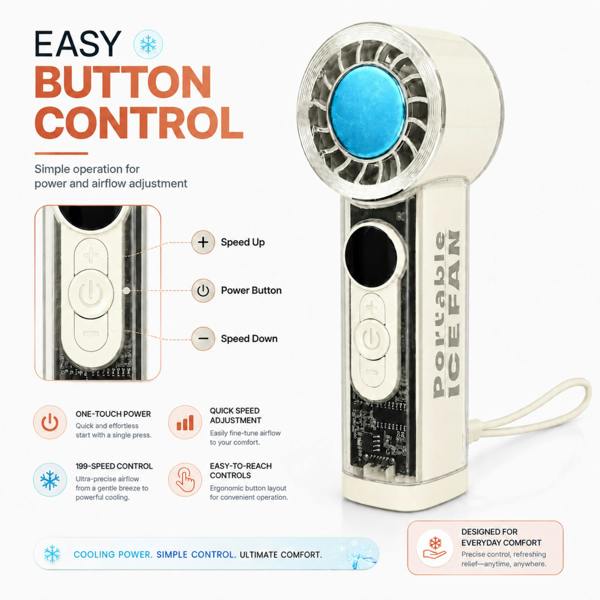 Dyzi Portable Ice Cooling Handheld Fan 199 Speed USB Rechargeable