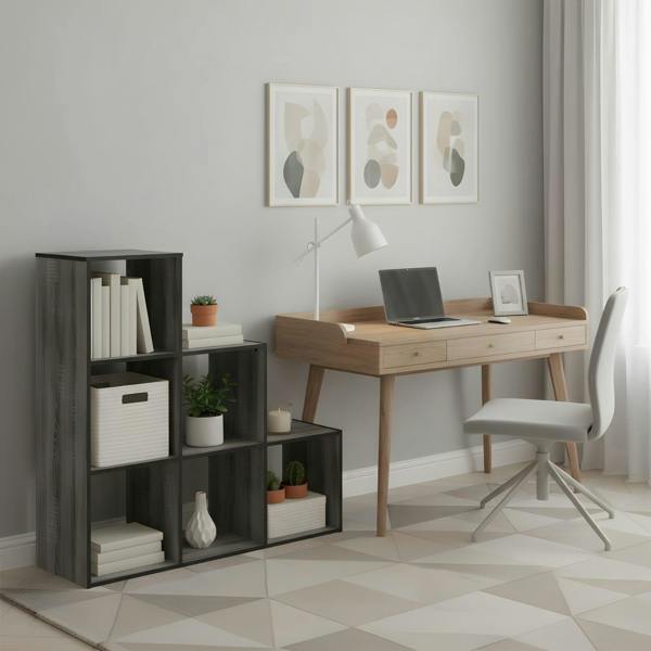 WALPLUS Space-Saving Pelli Cubic Storage Cabinet, 3-2-1, French Oak Grey/Black for Small Spaces