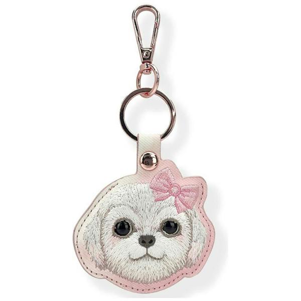 Nimmy Friends Nimmy Big Eye Cute Pet Bischon Fraise Dog Face Airtag Keychain Pink - N-XDY-YSK-02-A
