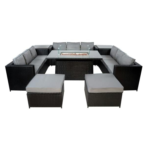 Monstershop 11 Seater Rattan Furniture Set With Firepit – Black