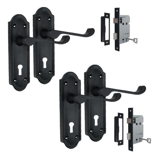 EDH Door Hardware Askworth Matt Black Internal Lock Door Handles+ 3 Lever Mortice Sash Lock-170mm
