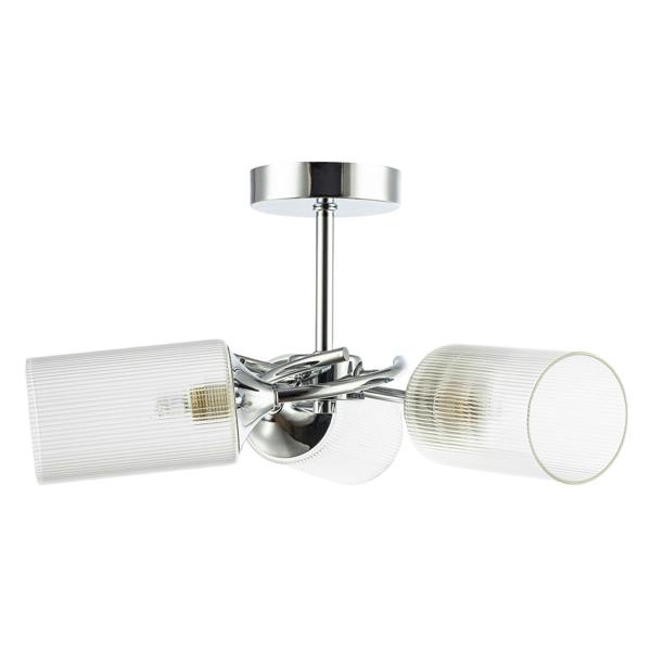 Modern Chrome Ceiling Light with Cylindrical Lined Clear Glass Shades Image 4