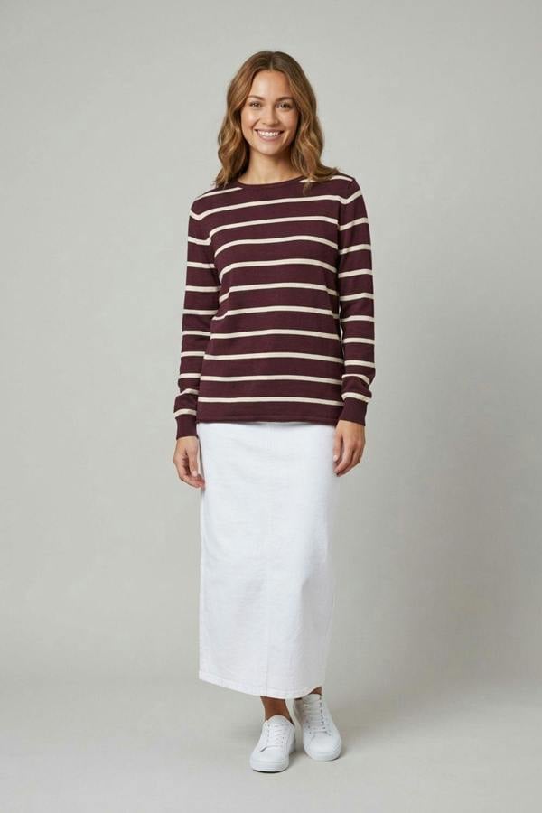 Brown | Striped Long Sleeve Knit Top