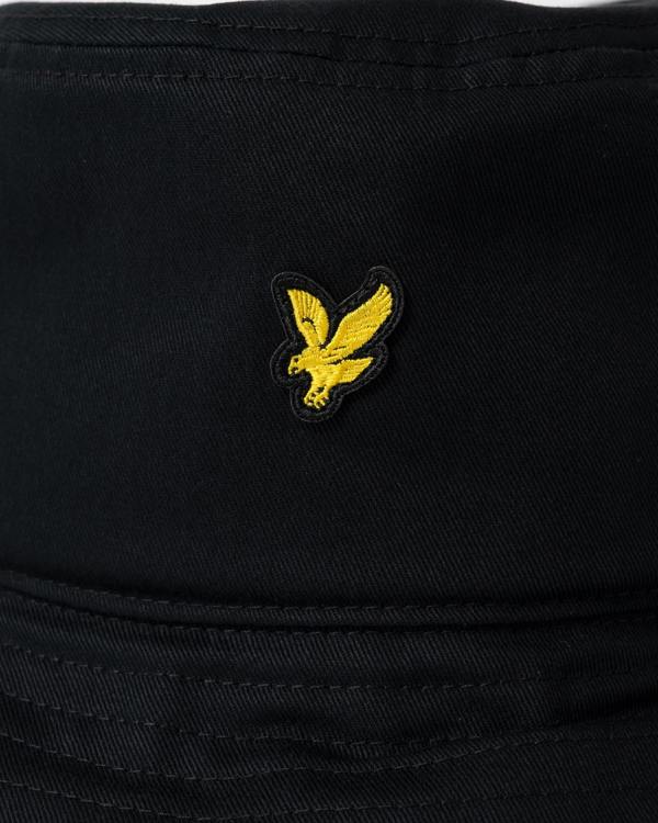 logo detail of of Lyle & Scott Bucket Hat in Z865 Jet Black
