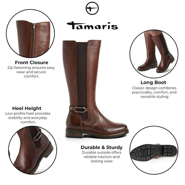 Tamaris Women’s Brown Leather Knee High Platform Heel Long Boots - 25609-47