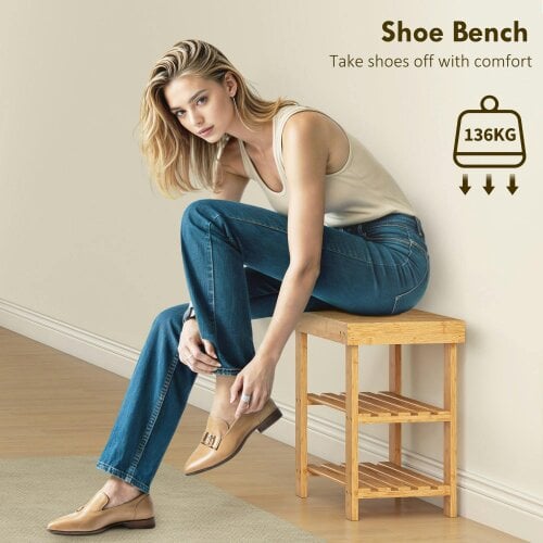 Wyld Haus Tono Keel Bamboo Natural 2 Tier Shoe Storage Bench