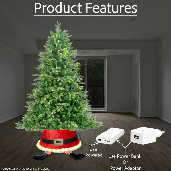 22inch LED Santa Style Christmas Tree Collar with Sequin Fabric Finish and Foldable Design image 3
