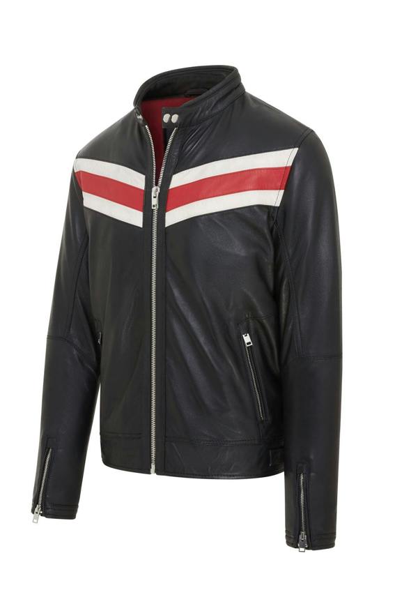 Infinity Leather Mens Black Café Racer Biker Leather Jacket - Aniak