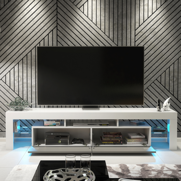 Mex Furniture Sleek 200cm TV Unit Cabinet Stand High Gloss Doors with Free LED Lights