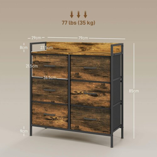 Wyld Haus Luve Fabric And Wood Rustic Brown 6 Drawer Rustic Storage Chest