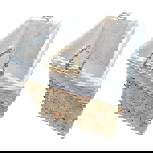 Rope Handle Wooden Weave Lined Storage Basket