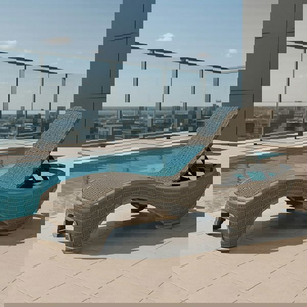 Centurion Supports MALDIVES Warm Grey Outdoor High-End PU Rattan Adjustable Sun Lounger-Fully Assembled