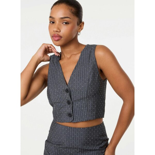 Pink Vanilla Diamante Pinstripe Waistcoat