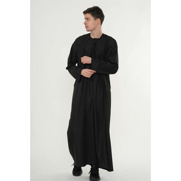 HM11 - Men's Emirati Omani Bobble Button Thobe - Black - Thobez - 13