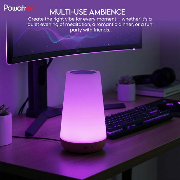Powatron LED Night Light - RGB 13 Color Changing LED Touch Bedside Table Lamp With Timer Function - Rechargeable Remote Control