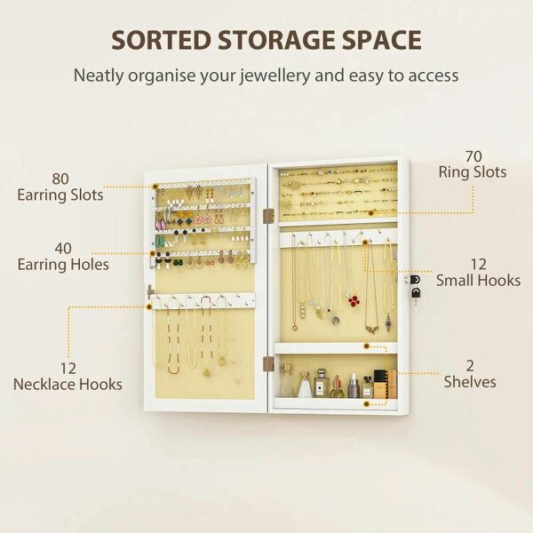 Jewelry Cabinet, Jewelry Storage Cabinet with Mirror, White