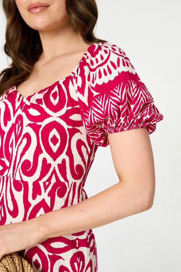 Pink | Printed Short Sleeve A-Line Maxi Dress