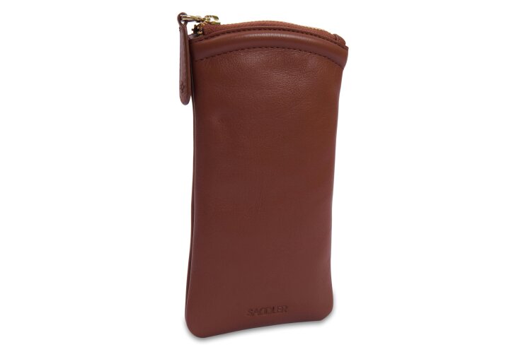 SADDLER "Mabel" Zip Top Real Leather Glasses Case with Card Holder (Gift Boxed) - Tan