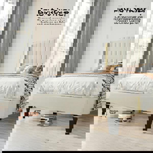 Levede Wooden Bed Frame King Panel Plush Upholstered Metal Bed Platform Beige