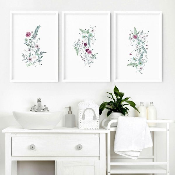 Wall prints bathroom | set of 3 Shabby Chic art prints