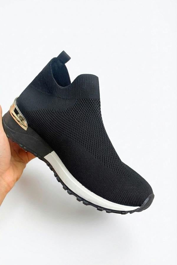 Jessi Slip On Sock Wedge Trainers - Black/white_wb