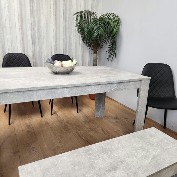 Kosy Koala Dining Table and 4 Chairs With Bench Stone Grey Effect Wood Table 4 Black Leather Chairs Dining Room