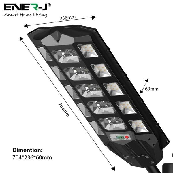 ENER-J 200W Solar Streetlights 6500K with 6V 18W Solar Panel & 24000 mAh Battery & Remote