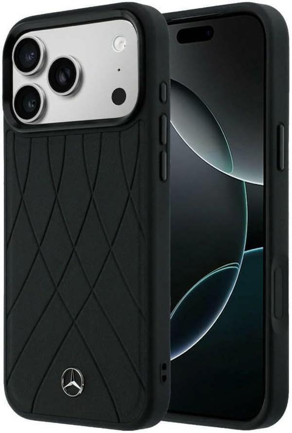 Mercedes Benz Crossed Lines Leather Case with MagSafe for iPhone 17 Pro 6.3" Black - MEHMP17L25PSECLK