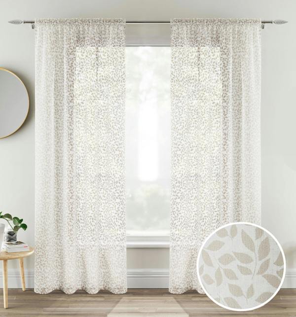 Tyrone Textiles Leaf Print Linen-Look Voile Panel - Pair