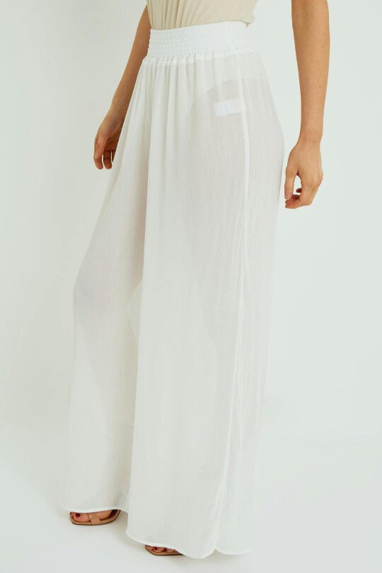 Elaina Fashion Chiffon Wide Leg Beach Trousers – White